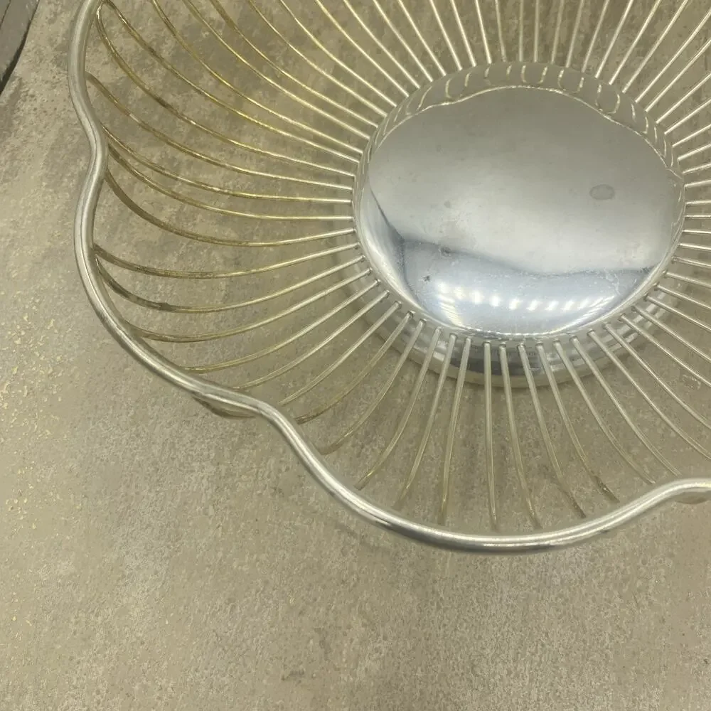 Silver Plate Round Fruit, Bread, Vegetable Bowl Basket, 9.5” Diameter